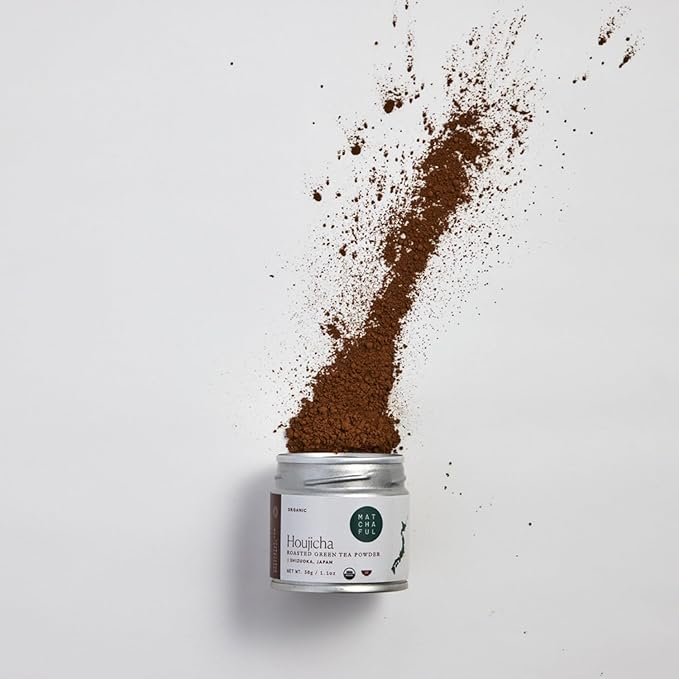 Matchaful Houjicha Powder - Organic Roasted Green Tea Powder - Smooth and Earthy with Flavor Notes of Coffee, Puffed Rice, Cacao - Enjoy Hot or Iced - 100g Bag