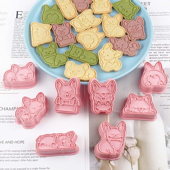 8 Corgi Dog Cookie Cutters Set, 3D Puppy Cookie Stamps, Cupcake Pancake Apple Pie Pastry Biscuit Molds, Cookie Baking Molds for Dog Party Decorations (Corgi)