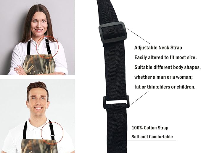 Deer Grass Hunting Bib Apron with Adjustable Neck for Men Women,Suitable for Home Kitchen Cooking Waitress Chef Grill Bistro Baking BBQ Apron