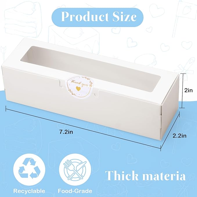 20 Pack Macaron Boxes with Window - 7.3x2x2 in Macaron Packaging Containers Holds 6-8 pcs, Small Cookie, Candy and Truffle Boxes for Gift Giving
