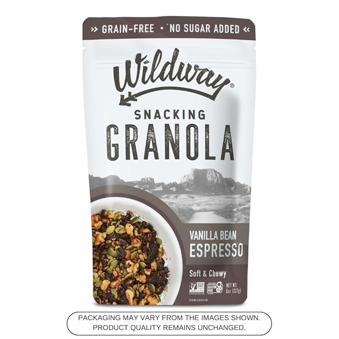 Wildway Keto Granola | Vanilla Bean Espresso | Grain-Free, Certified Gluten-Free Cereal | Vegan, Low Carb | No Sugar Added | Paleo-Friendly | Non-GMO Fruit & Nut Clusters | Nutrient-Rich | 8oz, 6 Pack