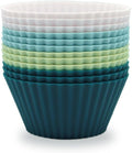 Silicone Baking Muffin Cups 12 Pack, Reusable Cupcake Liners Cake Molds, BPA Free, Dishwasher Safe(White, Green, Navy, Dusty Blue)