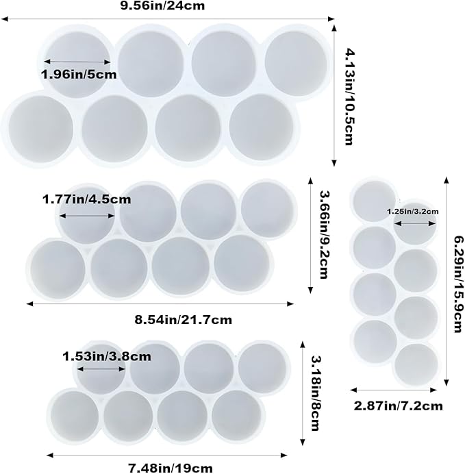 4Pcs Set 32-Cavity Resin Circle Molds, Flat Round Keychain Silicone Mold, Magnet Mold, Earrings Mold, Pendant Silicone Mold for Resin(2in, 1.75in, 1.5in, 1.25in)