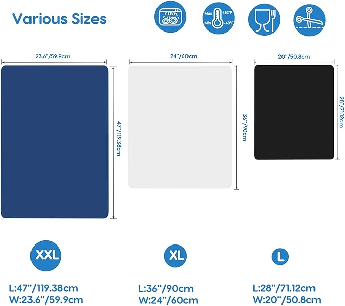 AECHY Silicone Mats for Kitchen Counter 47"x23.6"x0.08”, Largest Heat Resistant Mat Shipped Rolled Up Kitchen Island Silicone Countertop Protector Mat Nonslip Extra Large Counter Mat, Light Gray