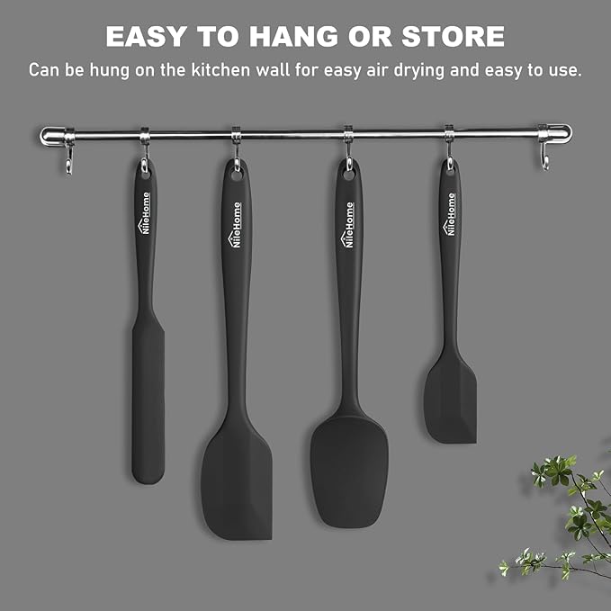 NileHome Silicone Spatula Set, Food Grade Rubber Spatula High Heat-Resistant Premium BPA-Free One Piece Seamless Design Cooking Spatulas Dishwasher Safe BPA-Free 4 pack (Black)