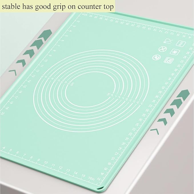 Silicone Pastry Mat 24"x16" Extra Thick Non Stick Baking Mat with Measurement, Food Grade Silicone Rolling Dough Mat, Fondant, Pie Crust Mat, Kitchen Mat with Hang Holes, Raised Edge