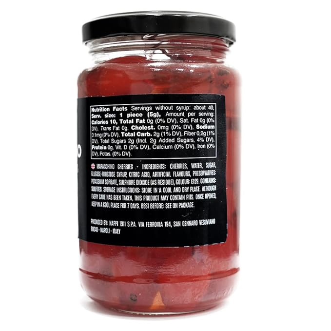Nappi 1911, Maraschino Cocktail Cherries with Stem in Syrup, 13.76 oz (390 g) Jar, Product of Italy