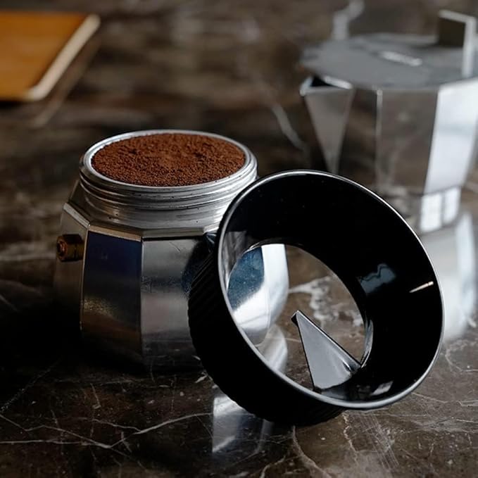 watchget Moka Pot Dosing Funnel - 54mm Espresso Coffee Dosing Ring, Plastic Powder Receiver and Distribution Tool for 3-Cup Moka Express Pot, Black