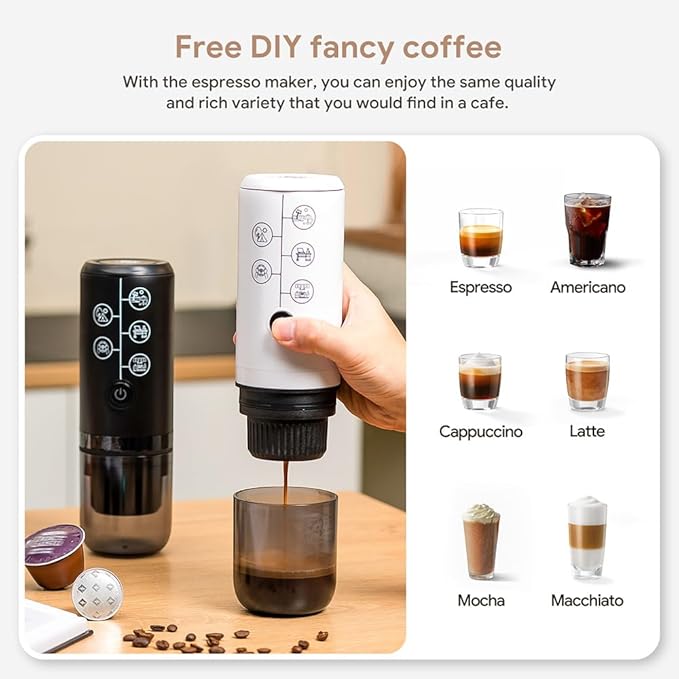 BENFUCHEN 3-in-1 Portable Espresso Machine With NO Heating Function, Type-C Charging Electric Espresso Maker, 17 Bar Mini Coffee Maker For N ESPRESSO/DolceGustoPods & Ground Coffee On the Go, White
