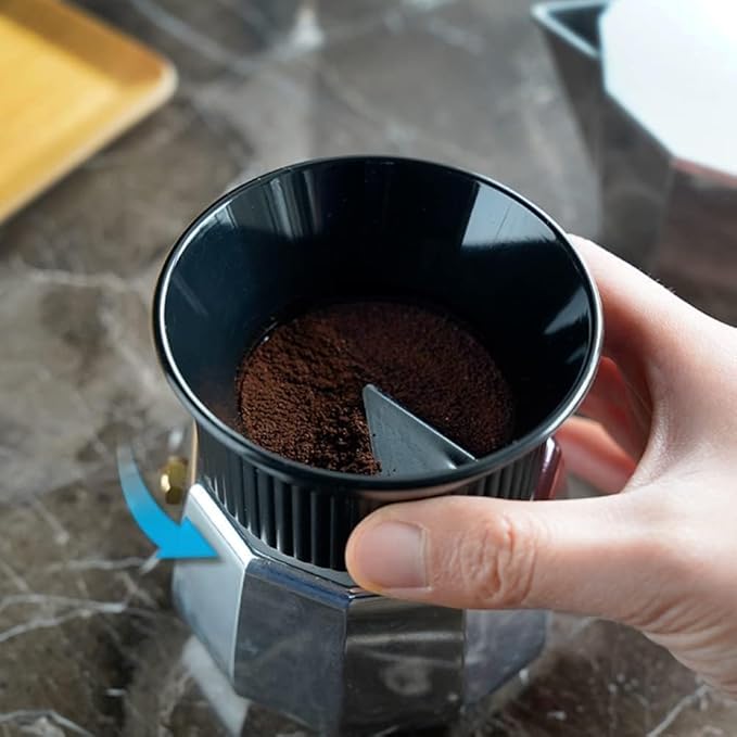 watchget Moka Pot Dosing Funnel - 54mm Espresso Coffee Dosing Ring, Plastic Powder Receiver and Distribution Tool for 3-Cup Moka Express Pot, Black