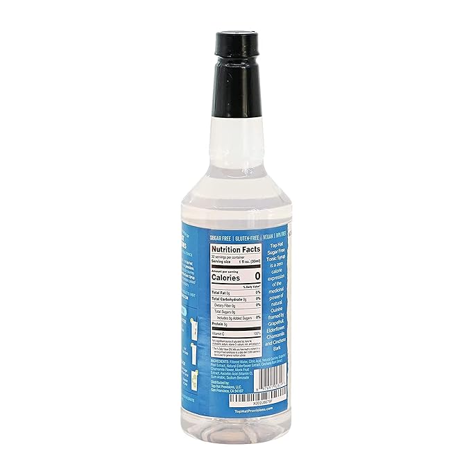 Top Hat Keto Sugar Free Tonic Syrup - 5x Diet Tonic Water Quinine Concentrate - Organic Monk Fruit - Craft Soda Mixer for Skinny Cocktail Drinks - Just Add Seltzer Water - 32oz Bottle