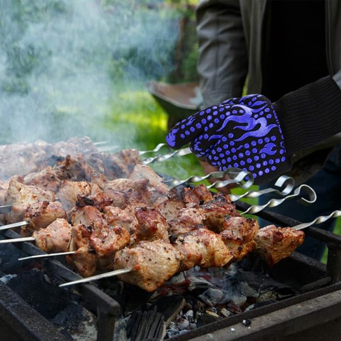 Comsmart BBQ Gloves, 1472 Degree F Heat Resistant Grilling Gloves Silicone Non-Slip Oven Gloves Long Kitchen Gloves for Barbecue, Cooking, Baking, Cutting
