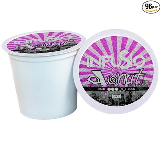 InfuSio Coffee Pods 96 Count Donut Blend Medium Roast Single serve Coffee pods for Keurig K Cups Brewers - InfuSio Premium Roasted Keurig 2.0 Compatible