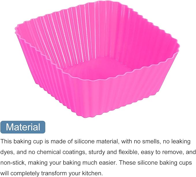uxcell 18Pcs Silicone Cupcake Baking Cups, Silicone Muffins Liners Non-Stick Square Baking Cups, for Cooking Eggs Baking Muffins and Make a Cake(Rose Red)