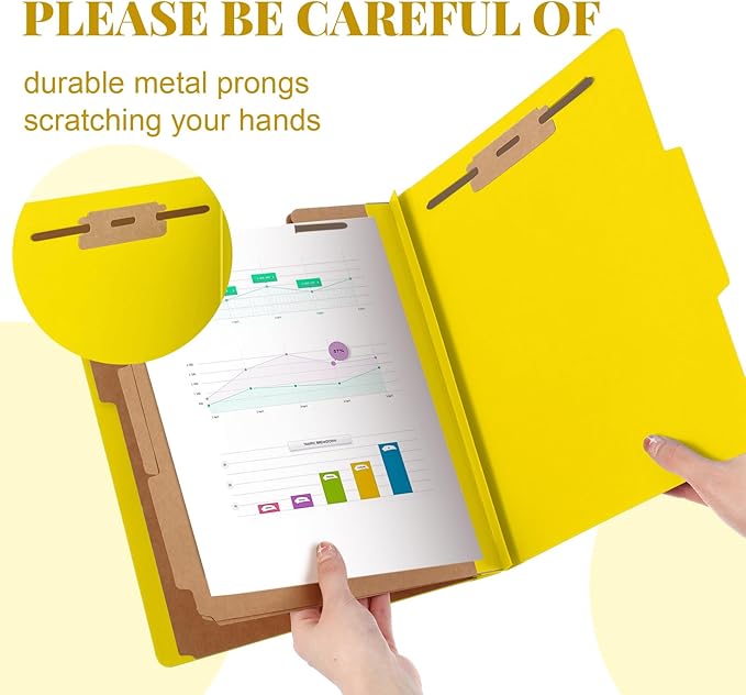 60 Pcs Classification Folders Letter Size, Back to School Supply for Teacher, Student, 3 Dividers Pressboard File Folder Bulk with 2 Fasteners, 3.5 Inch Expanding File Organizer (Yellow)