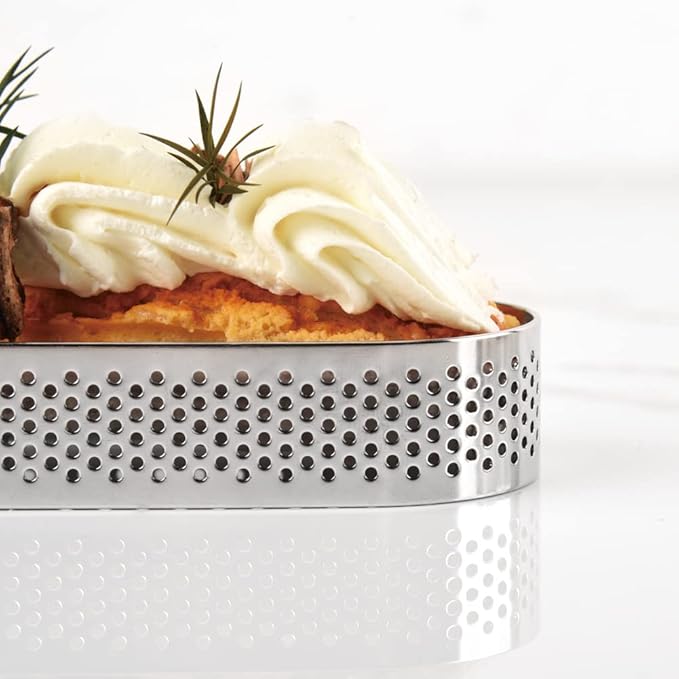 Guowall 6 pack Perforated Oval Tart Rings 304 Stainless Steel Pastry Mould 5 inch Cake Molds for Baking, Nonstick Fruit Tarte Crust Tools (13cm)
