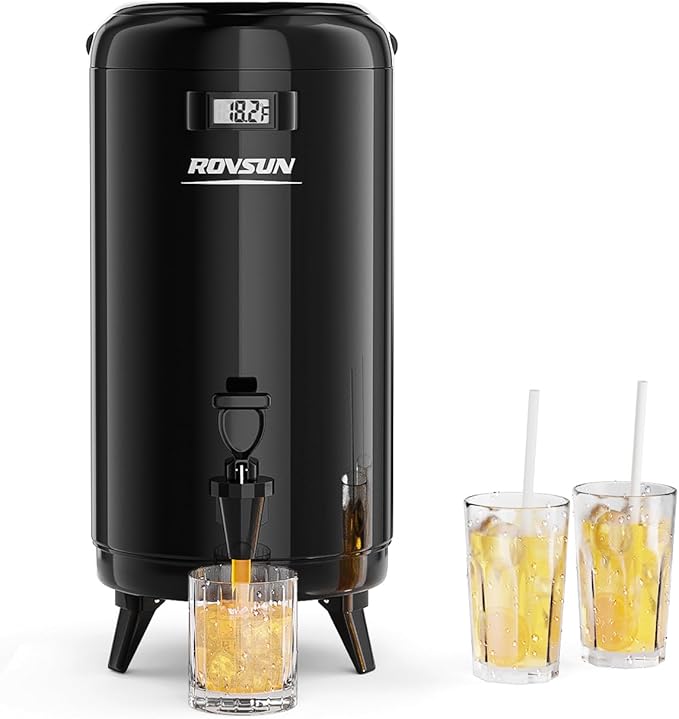 ROVSUN 3.2 Gallon Insulated Beverage Dispenser, Stainless Steel Hot and Cold Drink Dispenser, Ice and Hot Drink Server w/Spigot, Hot and Cold Beverage Server for Coffee, Tea, Milk & Juice