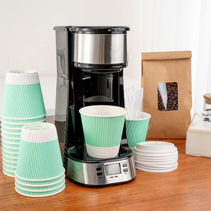 Restaurantware 8 Ounce Double Wall Disposable Coffee Cups, 500 Insulated Light Green Paper Tumblers Ripple Wall Design, Lids Sold Separately for Hot Drinks like Tea, Hot Chocolate and More