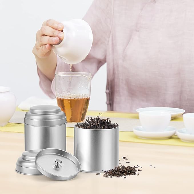 Tea Tin with Airtight Double Lids for Loose Leaf Tea Storage, 8 Oz Kitchen Small Tin Can and Tea Canister for Tea Coffee Sugar Candy Spices Christmas Gift(6 PACK)