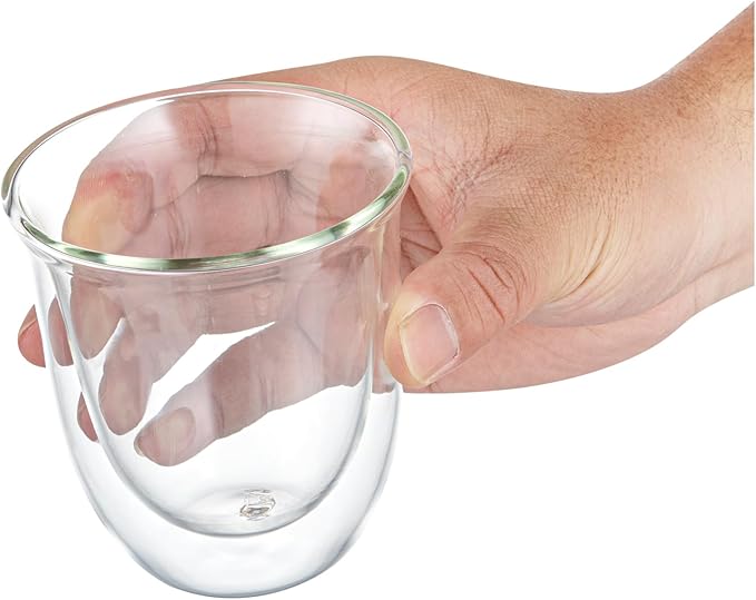 Restaurantware-Forma Professional 6.8 Ounce Double Wall Coffee Cups, 2 Insulated Latte Glasses - Dishwashable, Reusable, Clear Glass Beverage Cups, Freezable, For Hot Or Cold Beverages