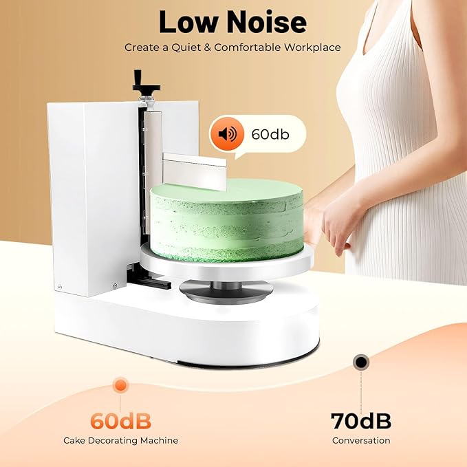 Birthday Cake Cream Smooth Coating Decoration Machine 110-220V, Cake Cream Spreading Machine Applicable 4-12in Cake, 60-320rpm Adjustable Cake Decorating Machine for Cake Shops, Dessert Shops (White)