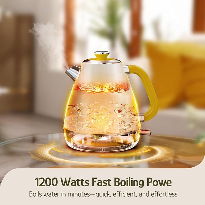 Hazel Quinn X Eduardo Recife Electric Kettle - 1200W Fast Water Boiling, 1.7L/57oz, All 304 Stainless Steel Interior, BPA-Free, Auto Shut-Off, Cordless Retro Teapot with Thermometer - Floral Patterned
