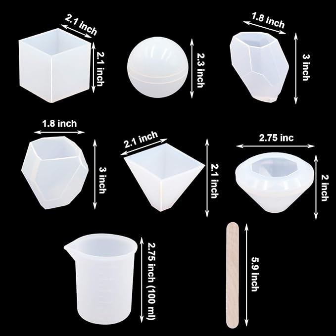 EuTengHao 18Pcs DIY Silicone Resin Casting Molds Tools Set Includes 6 Resin Casting Molds Large Clear Silicone Molds 2 Measurement Cup 10 Wood Sticks for DIY Home Decoration
