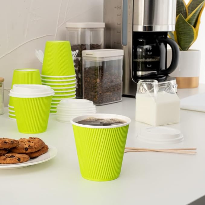 Restaurantware 8 Ounce Double Wall Disposable Coffee Cups, 500 Insulated Light Green Paper Tumblers, Ripple Wall Design, Lids Sold Separately for Hot Drinks like Tea, Hot Chocolate, and More