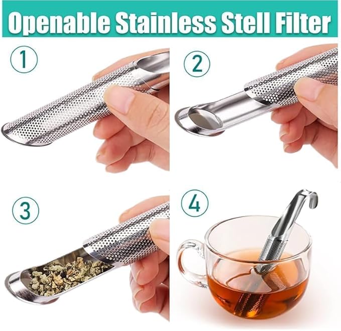 Stainless Steel Tea Diffuser, 2025 New Tea Artifact Creative Pipe Tea Infuser Mesh Strainer with Hanging Hook Handle, Universal Fine Holes Tea Interval Diffuser for Loose Tea Leaf Coffee Etc (2)