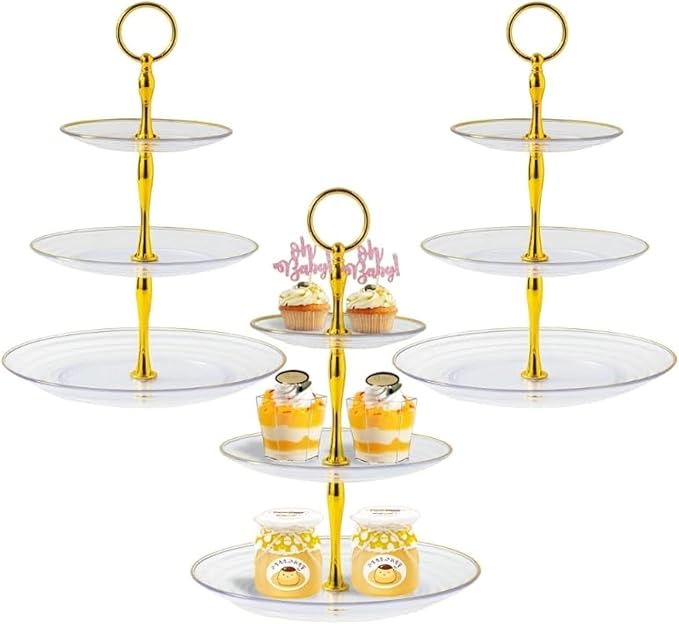 RAUVOLFIA 3 Pack 3 Tier Cupcake Stand, Plastic Tiered Serving Stand, Dessert Tray for Tea Party, Baby Shower and Wedding (Clear)