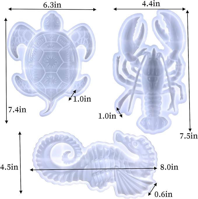 3PCS Silicone Molds for Epoxy Resin, Sea Turtle Seahorse Lobster Resin Mold Large Epoxy Resin Casting Mold Unique Marine Animal Mould DIY Resin Concrete Art Crafts Halloween Home Decoration