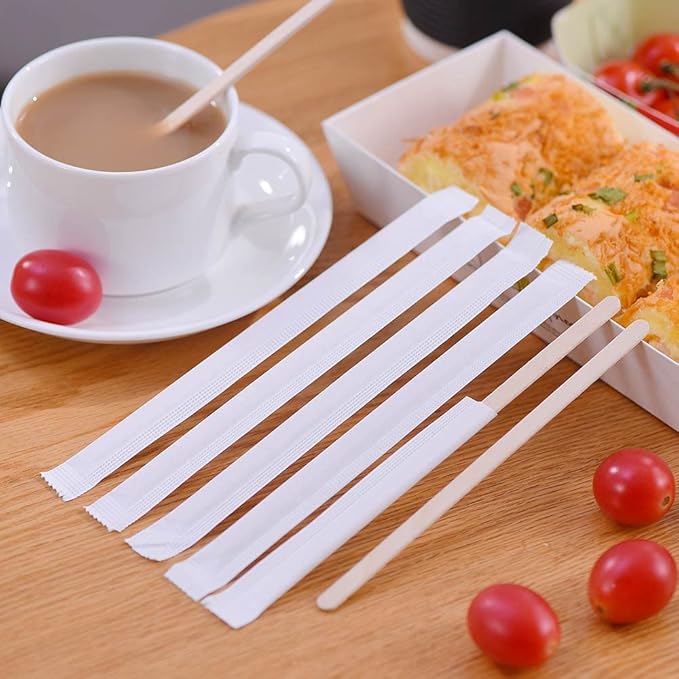 500pcs Individually Wrapped Wooden Coffee Stirrers - 5.5" Coffee Stir Sticks, Round End Disposable Stir Sticks, For Coffee, Cocktail and Hot Drinks