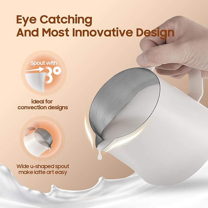 MHW-3BOMBER Milk Frothing Pitcher - 20oz/600ml Milk Frother Cup with U-Shaped Spout - SUS 304 Steaming Pitcher - Cappuccino Latte Art Cup for Barista - Quadrilateral Body - P5185-OS