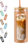 Kodrine 20oz Glass Tumbler with Straw and Lid, Iced Coffee Cups with Bamboo Lids, Glass Cups for Cold Drinks, Smoothie Cup with Silicone Sleeve for Travel, Work, BPA FREE-Mocha Mousse