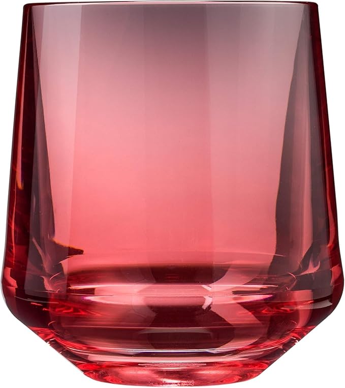 Drinique Unbreakable Stemless Wine Glasses (Set of 4) 12oz Tritan Plastic Stemless Glassware for Indoor or Outdoor Use - Red