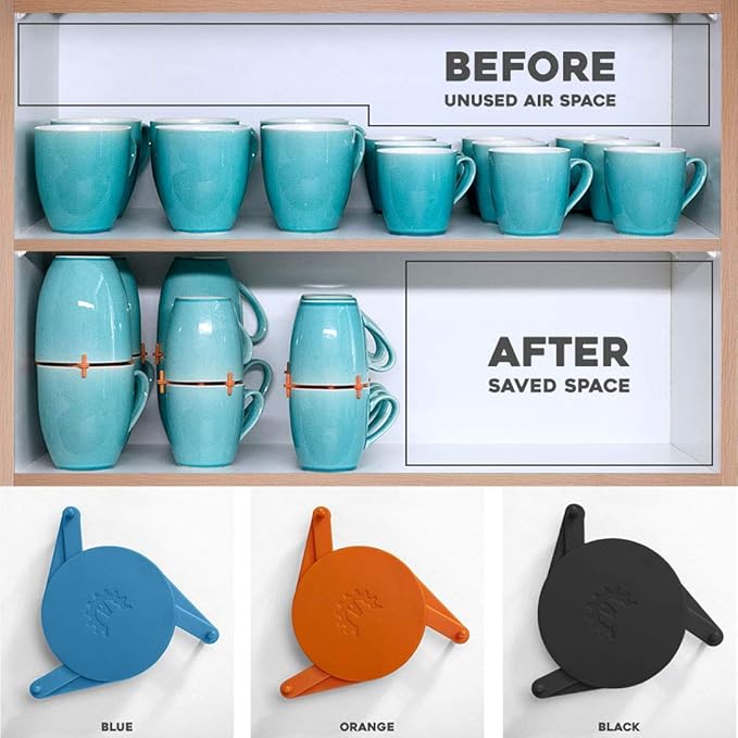 ELYPRO Mug Stacker 6-Pack – Coffee Mug Rack & Mug Organizer | Stackable Cup Holder for Coffee Bar & Kitchen, Under Cabinet Mug Holder – Space-Saving Mug Storage for Cabinets – Black