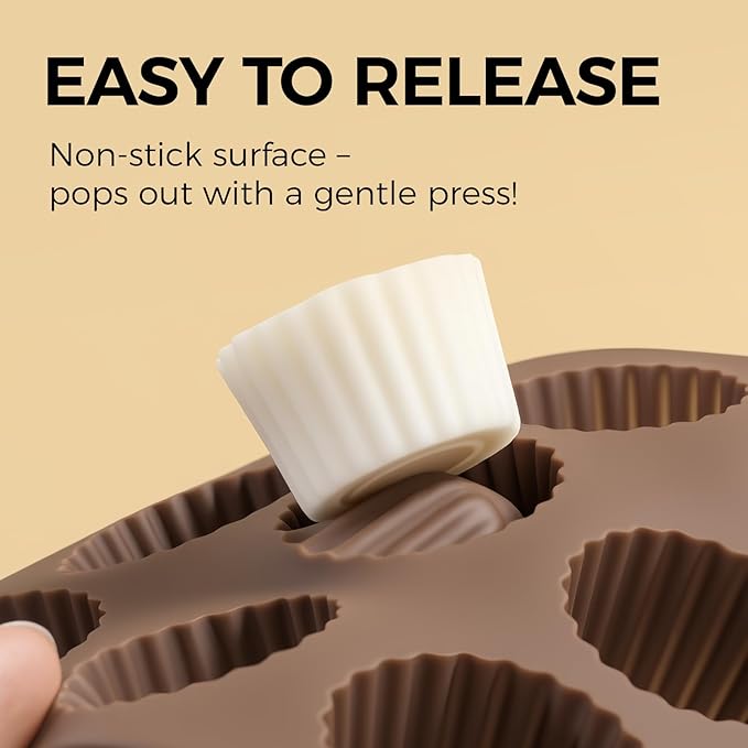 Peanut Butter Cup Mold, 15 Cavity Chocolate Candy Molds, Silicone Baking Mold for Snack Size Mini Peanut Butter Cup, Jelly, and Cordial, Pack of 2