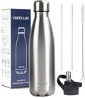 Insulated Water Bottle,17oz Stainless Steel Water Bottles with straw lid, Metal Sports Water Bottles for Boys,Girls, Double Wall Vacuum BPA-Free Flask for School, Sports(SLIVER)