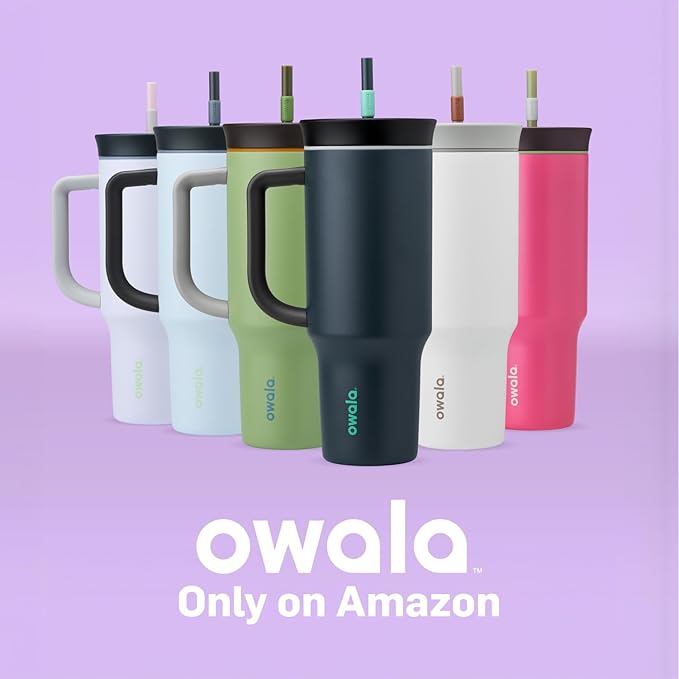 Owala Stainless Steel Triple Layer Insulated Travel Tumbler with Spill Resistant Lid, Straw, and Carry Handle, BPA Free, 40 oz, Green (Brave Adventures) (Pack of 6)