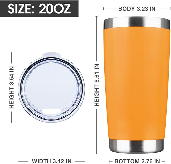 20oz Tumbler Bulk Stainless Steel Vacuum Insulated Tumblers with Lid Double Wall Travel Mug, Durable Powder Coated Coffee Cup, Suitable for Ice Drinks and Hot Beverage (Orange 12pack)