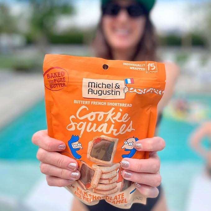 Michel et Augustin Cookie Bag Variety Pack 2 Flavor – Milk Chocolate & Caramel + Milk Chocolate & Hazelnut, 15 Cookies per Bag
