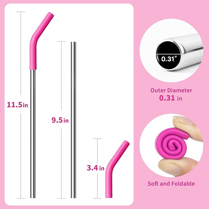 30 oz Straw for YETI Tumbler, Metal Straight Straws Reusable with Silicone Tip for BJPKPK, RTIC, WETOWETO, Beast 30 oz Tumbler, Cleaning Brush, 1 Portable Bag