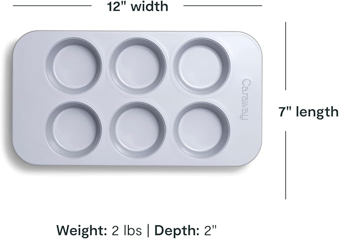 Caraway Nonstick Ceramic 6 Cup Muffin Pan Duo – Non-Toxic, PTFE & PFOA Free – Oven Safe – Aluminized Steel Core – Small Muffin Pan for Baking Cupcakes, Muffins & More - Slate