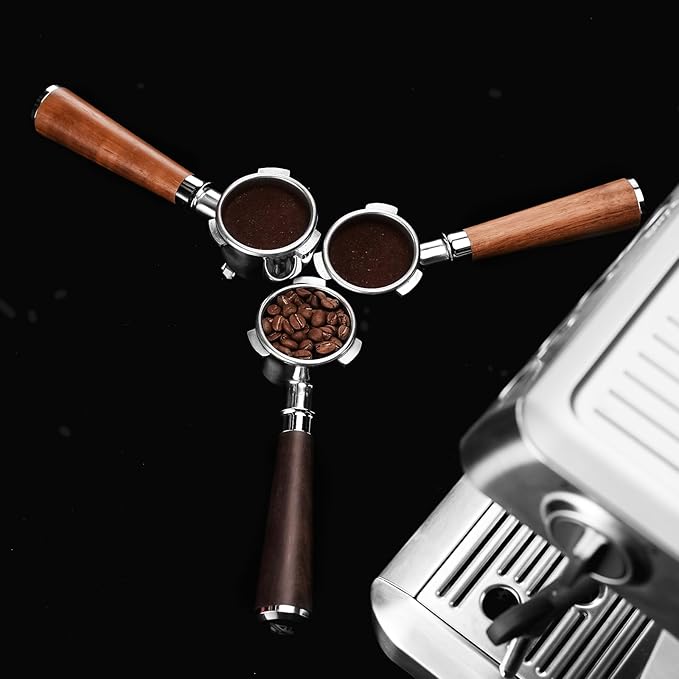 CrossCreek 54mm Espresso Bottomless Portafilter with 3 Ear | Fits 54mm Breville/Sage Barista Espresso Machine | Stainless Steel Basket and Solid Wood Handle | Espresso Accessories
