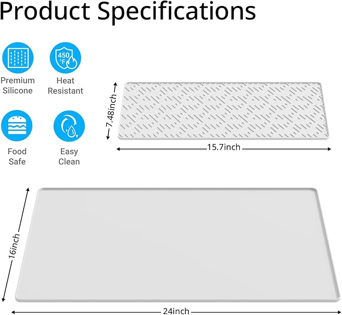 Silicone Coffee mat 24''x16'' – Non-Slip Bar Mat with Detachable Drying Layer for Espresso Machines, Countertops & Dish Racks