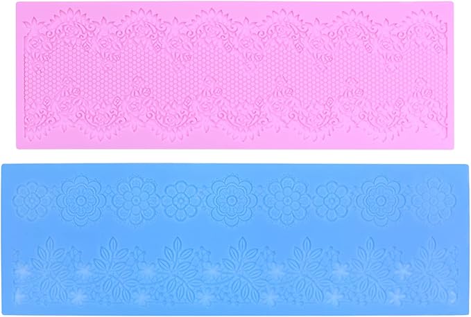 Embossing Lace Fondant Mold, Multi Circle Flowers Lace Mat Wedding, Silicone Molds for Cake Decorating Tool, Cake Lace Molds Set of 2