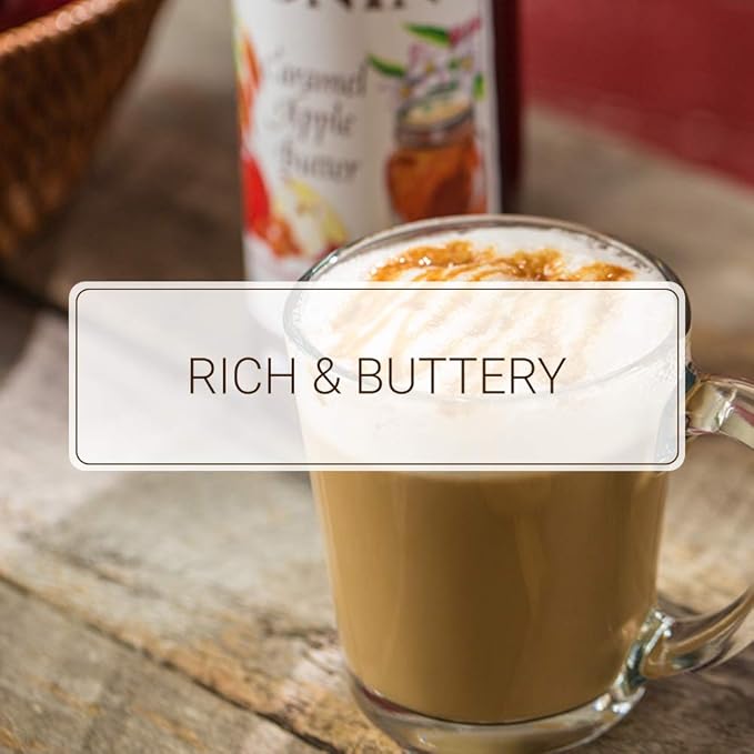 Monin - Caramel Apple Butter Syrup, Buttery Caramel and Cooked Apple Flavor, Natural Flavors, Great for Hot Lattes, Ciders, and Seasonal Cocktails, Non-GMO, Gluten-Free (1 Liter)