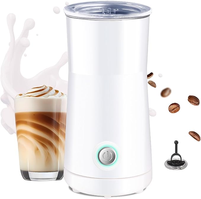 Simple Milk Frother, 2 in 1 Milk Steamer and Frother, Electric Milk Steamer, Milk Warmer and Hot Milk Foam Maker for Latter, Macchiato, Cappuccinos (White)