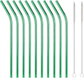 10 Pcs Stainless Steel Straws, Reusable Drinking Straws, Bent Metal Straw Sets with 2 Pcs Cleaning Brushes (Green, 10.5 Inch)