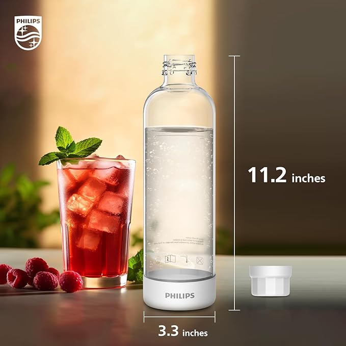 PHILIPS Carbonating Bottles ADD910WHOQ/37, 1L Twin Pack Reusable PET Water Bottles Compatible Sparkling Water Maker, 2 Pack for ADD4902BKOQ/37, ADD4902WHOQ/37 and ADD4901GROQ/37, ADD4901BKOQ/37